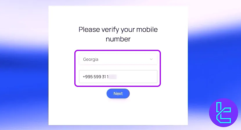 Verify mobile number for VALR account setup