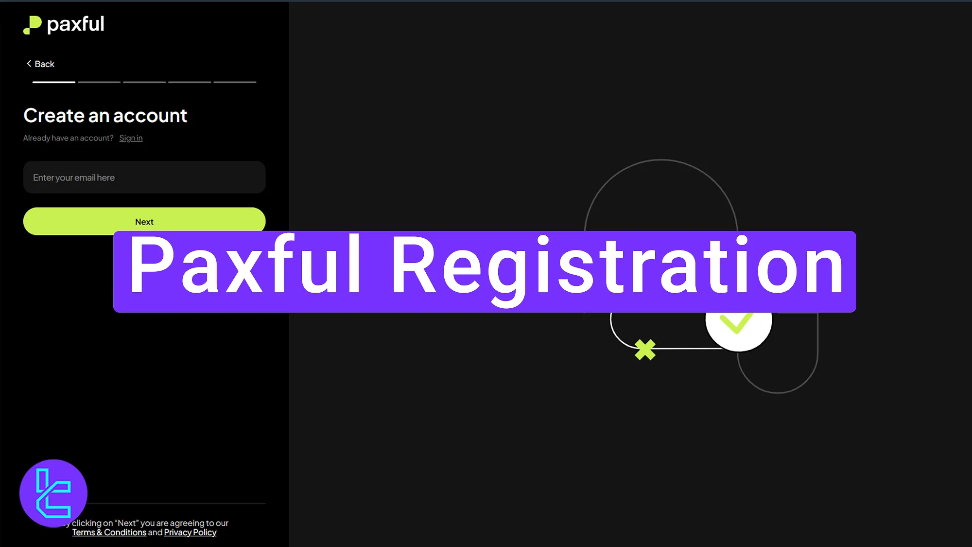 Paxful account creation walkthrough with email and phone sign-up