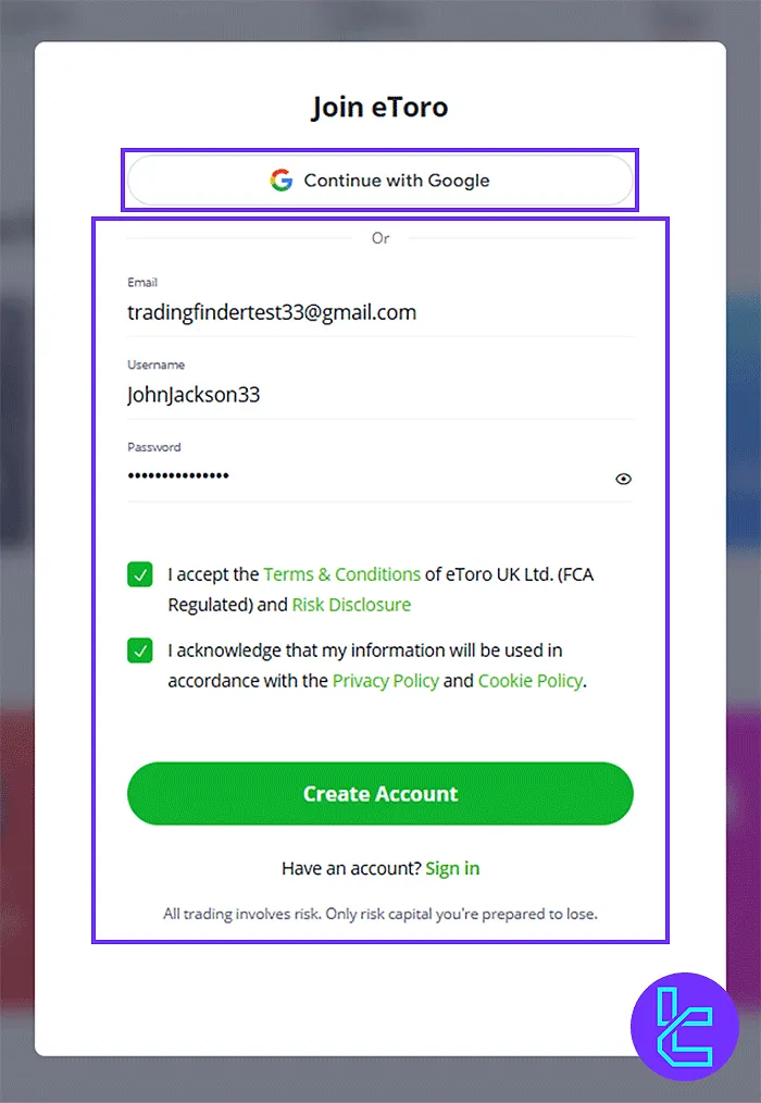 eToro Registration Form