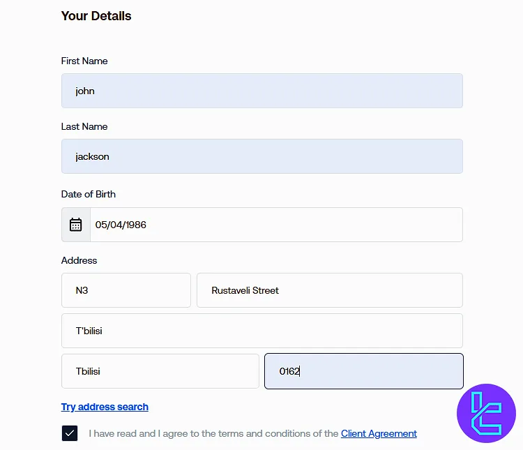 Blueberry Markets sign-up personal information form