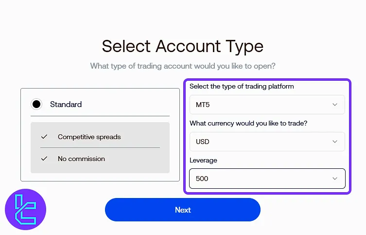 Account type selection for Blueberry Markets Sign-up