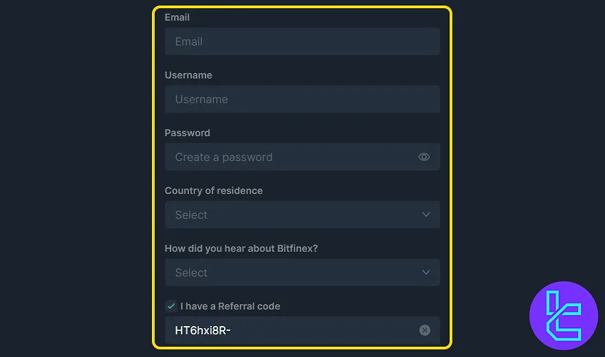 Bitfinex signup form