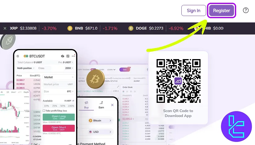 Homepage for AscendEX signup process