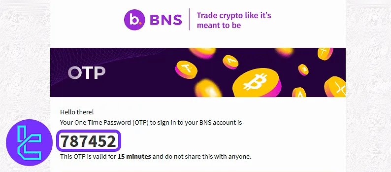 Bitbns verification email with 6-digit OTP for new accounts