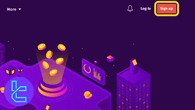 Bitbns homepage with highlighted "Sign up" button for new account creation