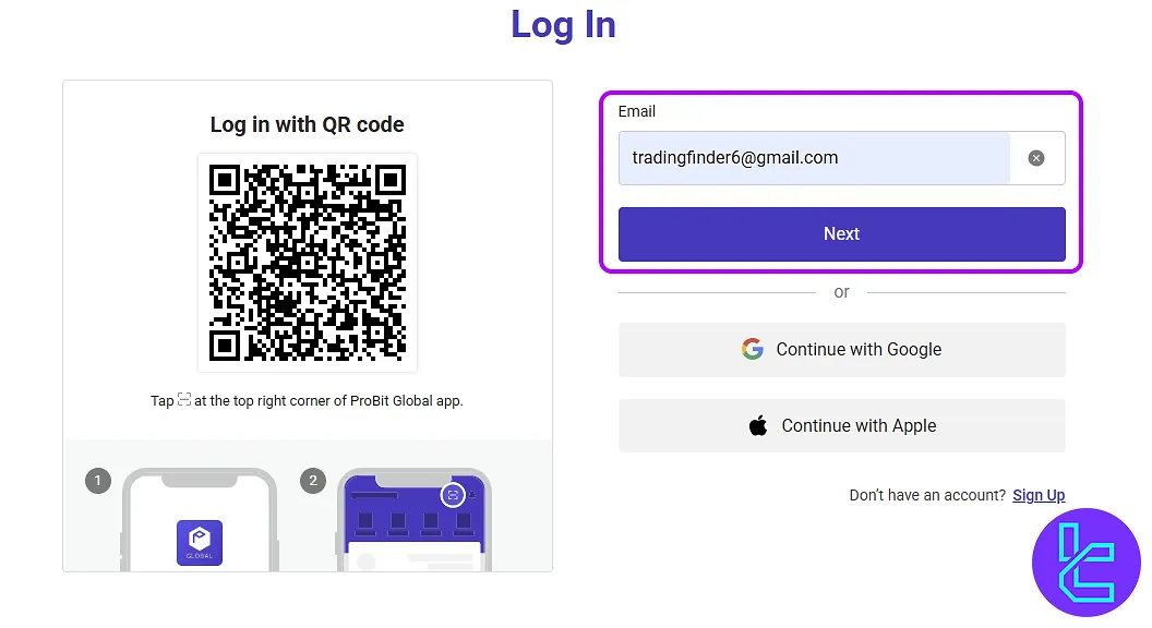 Redirect to the login page after the ProBit account setup