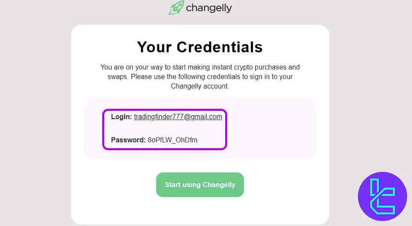 Changelly account credentials