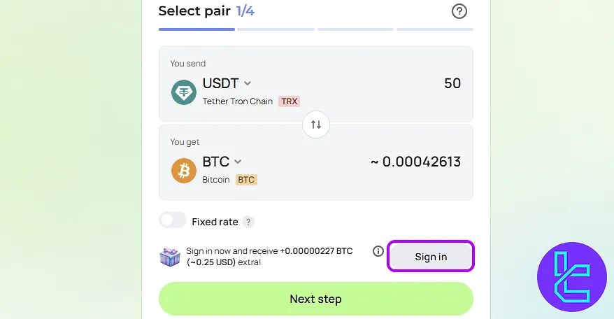 Changelly account setup first step