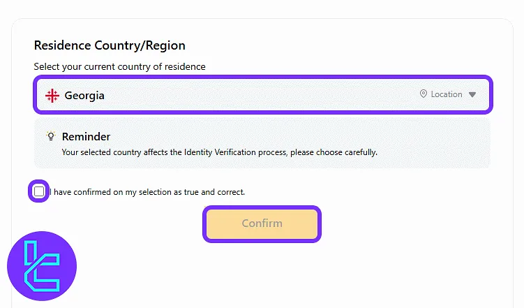 Selecting your country for the ByBit identity procedure