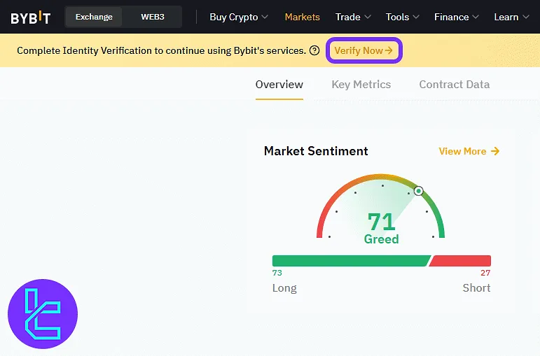 ByBit dashboard shows the "Verify Now" button