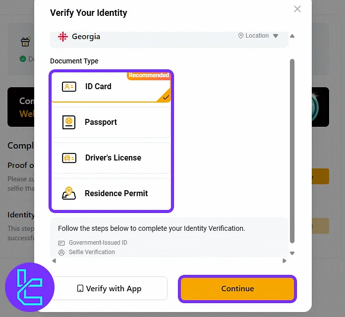 ByBit identity document selection screen