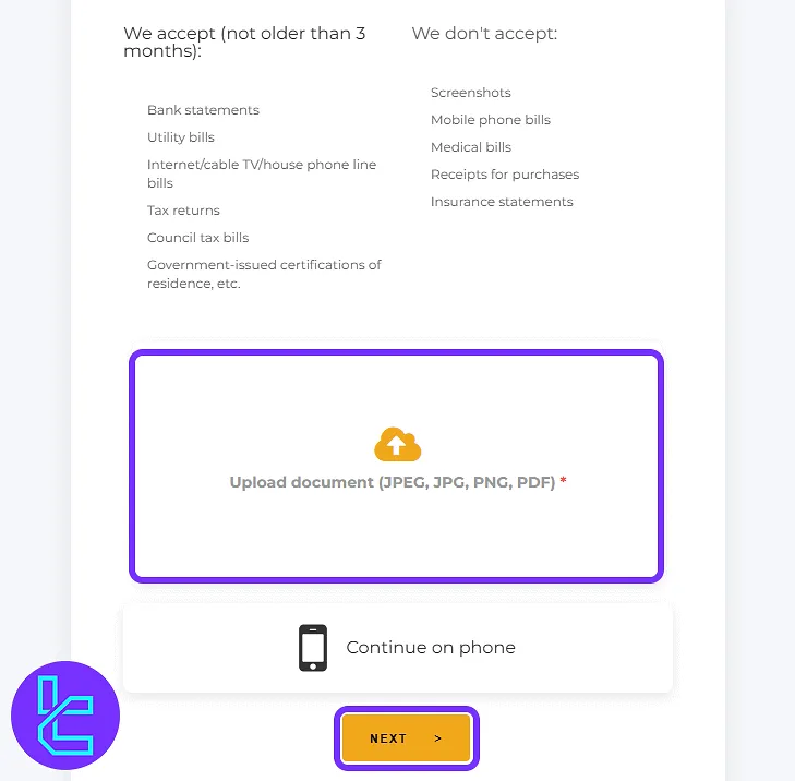 Address document upload screen for the ByBit identity check
