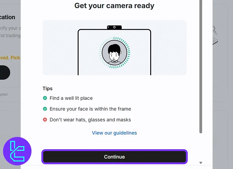 KuCoin instruction page displaying face scan preparation tips and live selfie capture guide in the KYC process