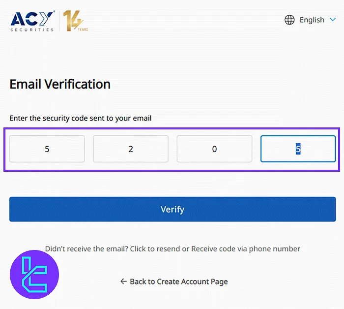 Verifying email to sign up for ACY Securities