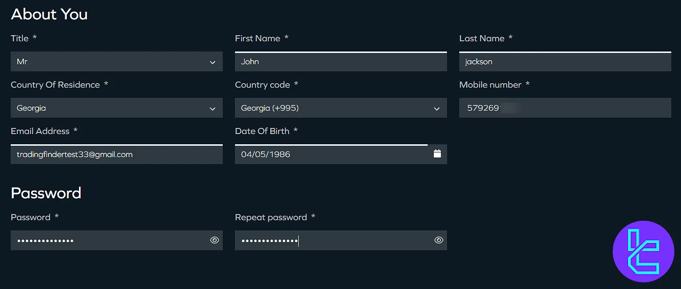 ADSS account creation form