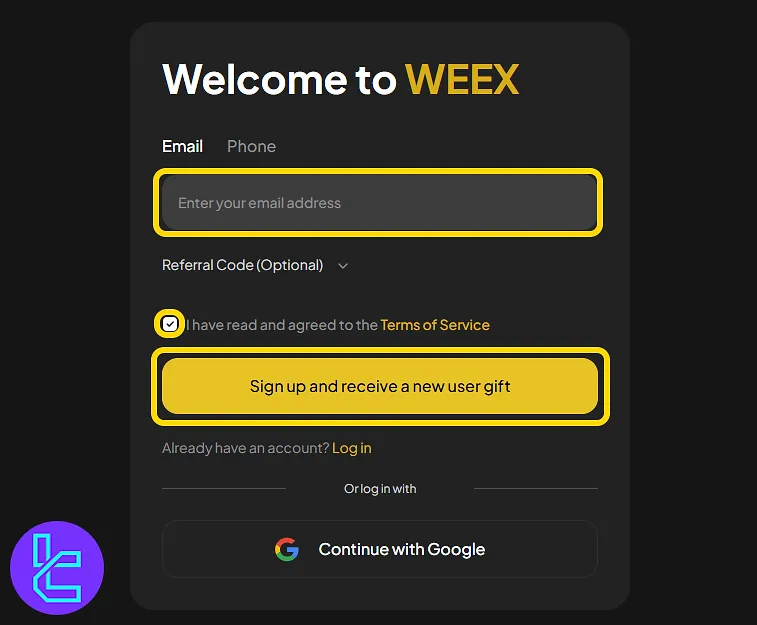 Weex sign up form
