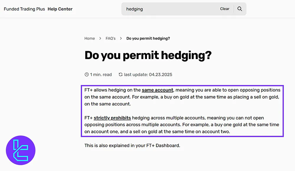 Hedging Policy at Funded Trading Plus