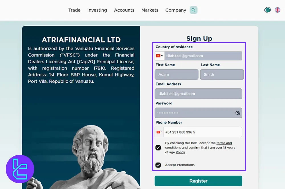 Evest Registration Page