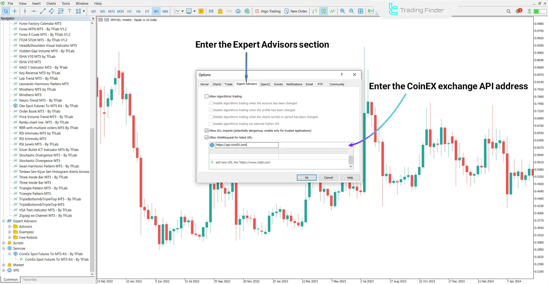 How to enable request sending in the CoinEX Spot & Futures Expert Advisor