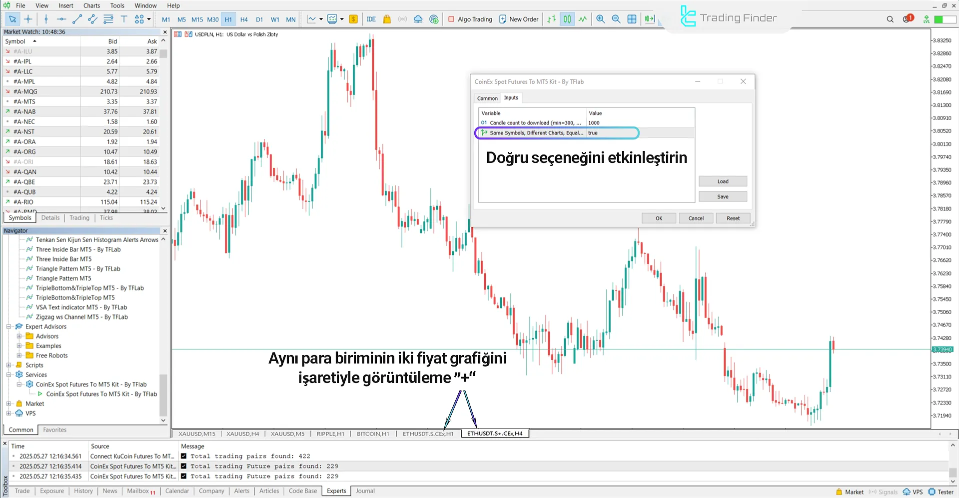 True seçeneği etkinleştirilerek aynı varlığa ait iki fiyat grafiği ekleme özelliği
