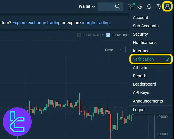 Bitfinex Identity check menu from profile dashboard