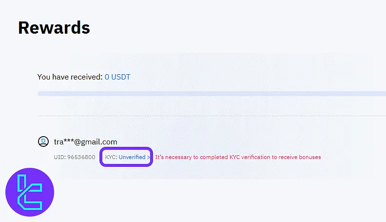 Clicking on the KYC link from the Tapbit dashboard
