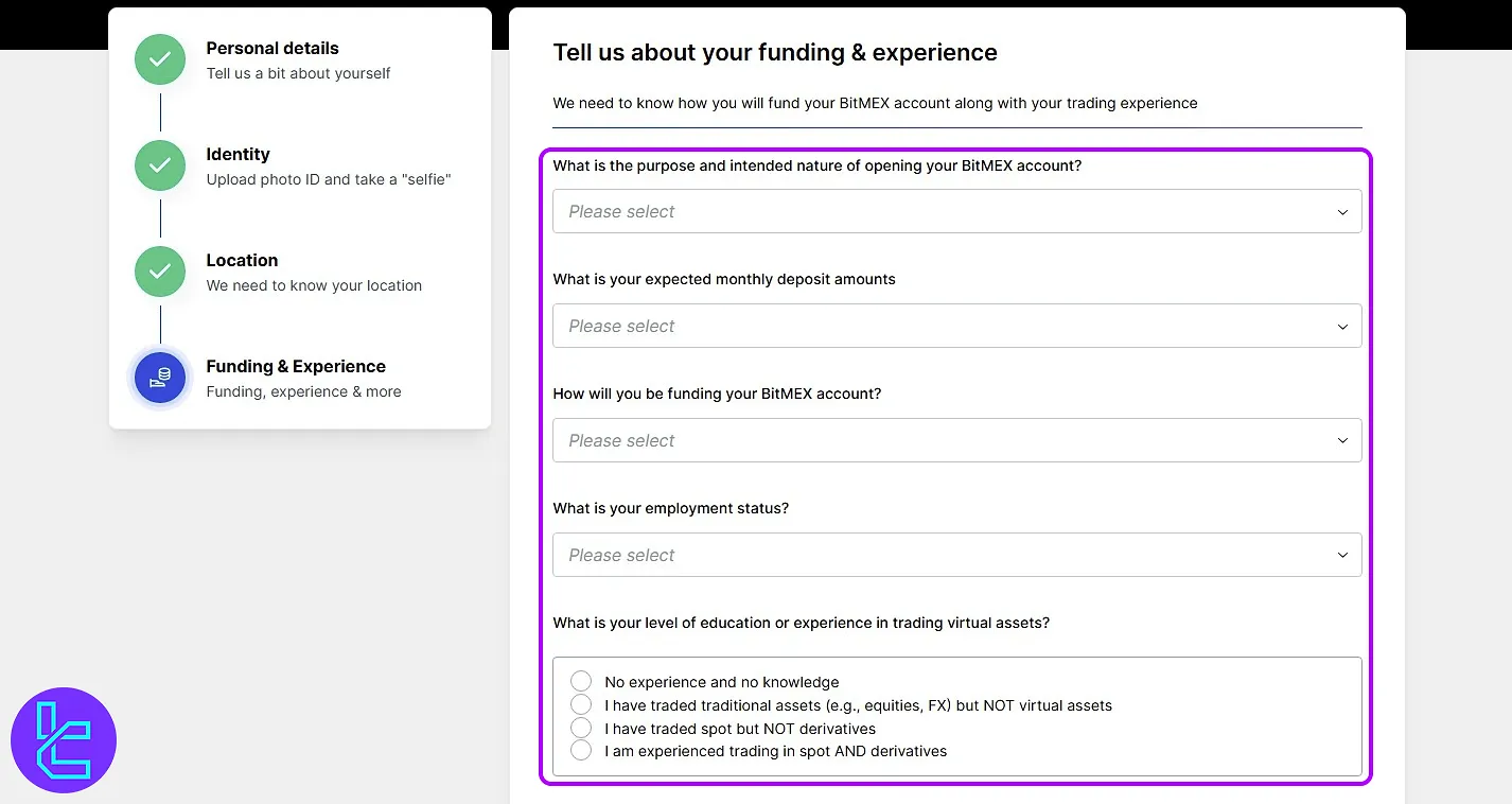 BitMEX account approval questionnaire Section