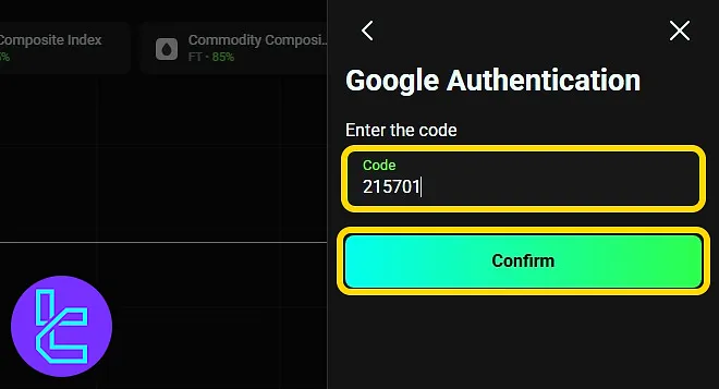 Enter the OlympTrade 2FA via the Google-generated code