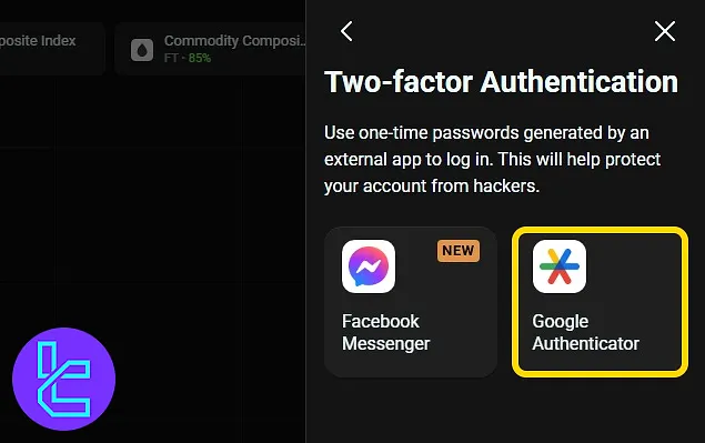 OlympTrade two-factor authentication via Google selection