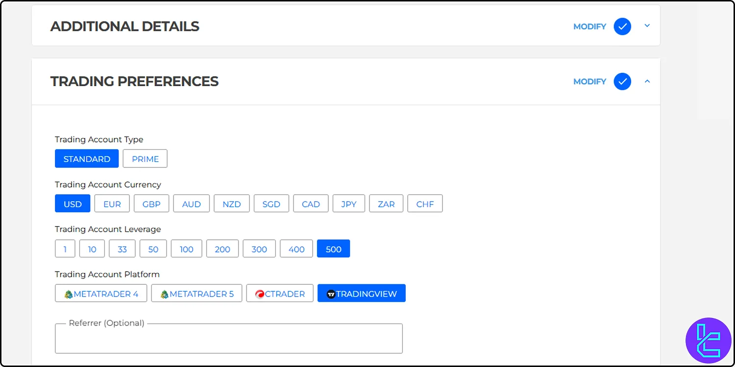 BlackBull Markets registration trading preferences form