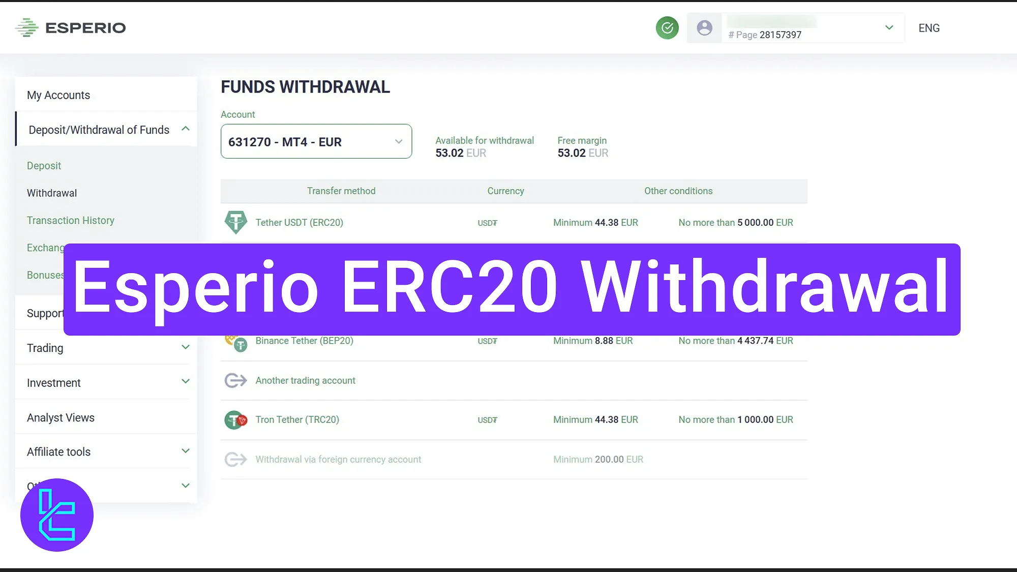 Submit an Esperio ERC20 payout request