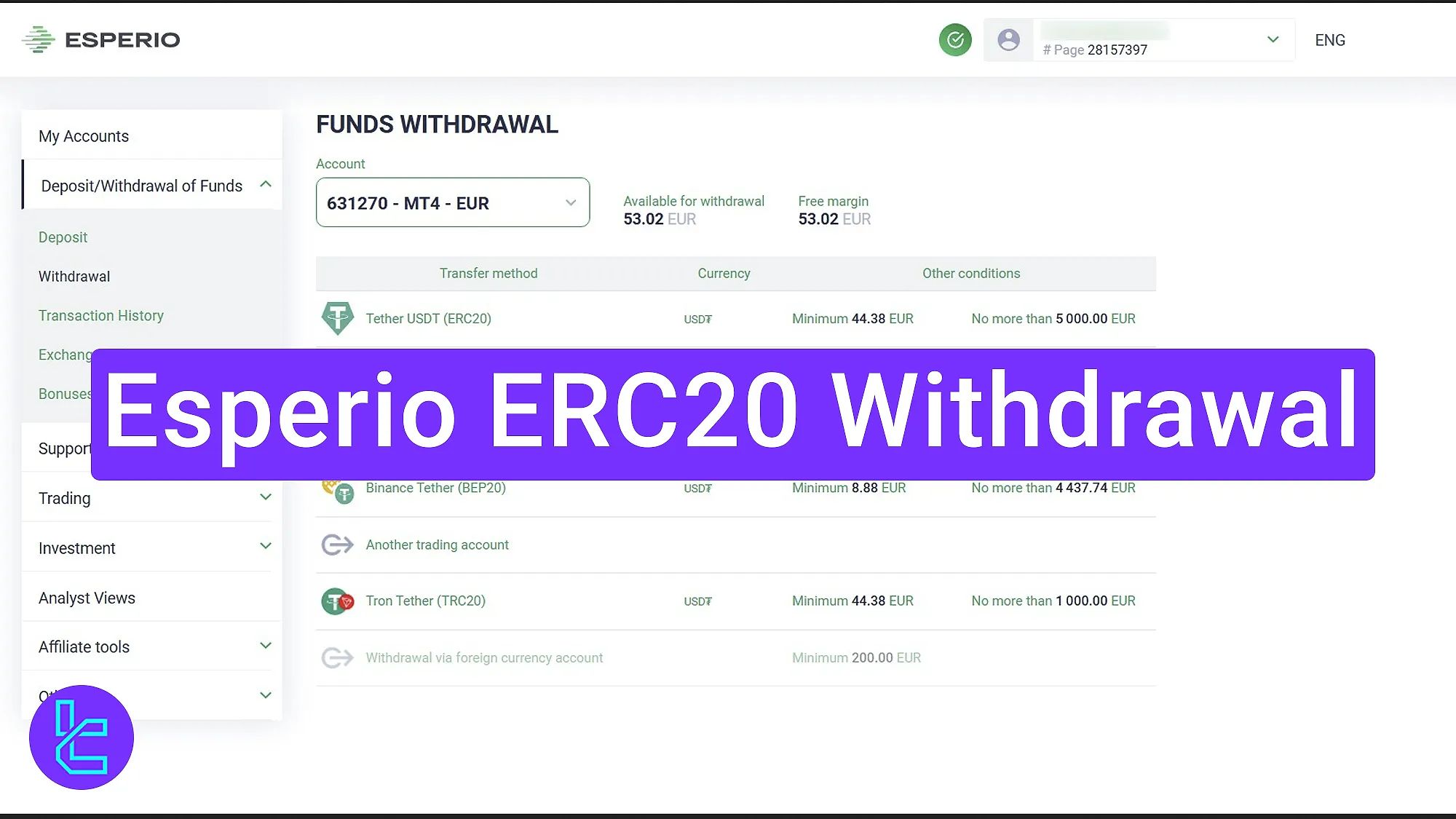 Esperio ERC20 Withdrawal 2026 – Minimum Payout 44.38 EUR