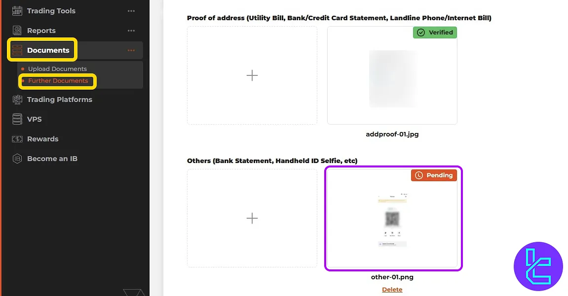 Upload screenshot for OQtima TRC20 cash out address verification