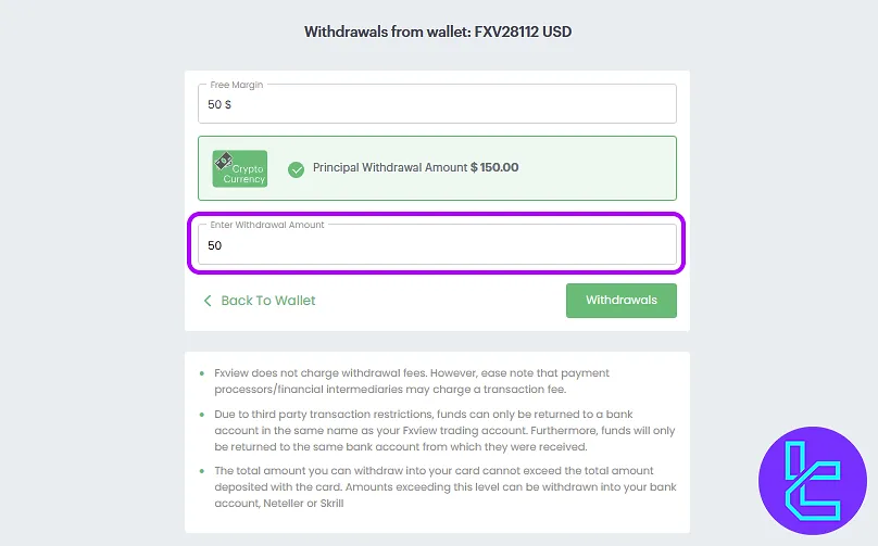 FXView ERC20 payout details