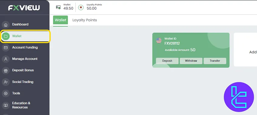 Fxview ERC20 cash out the wallet section