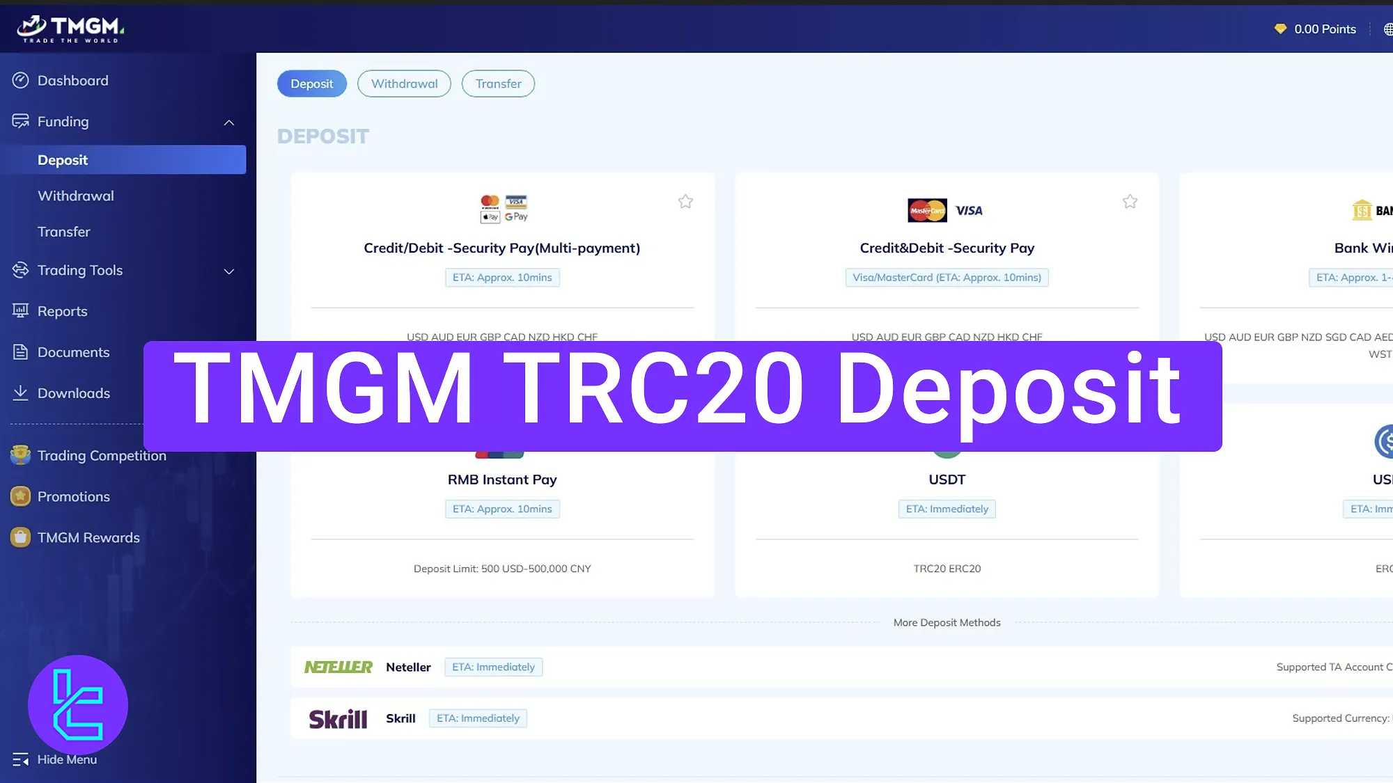 TMGM TRC20 funding process