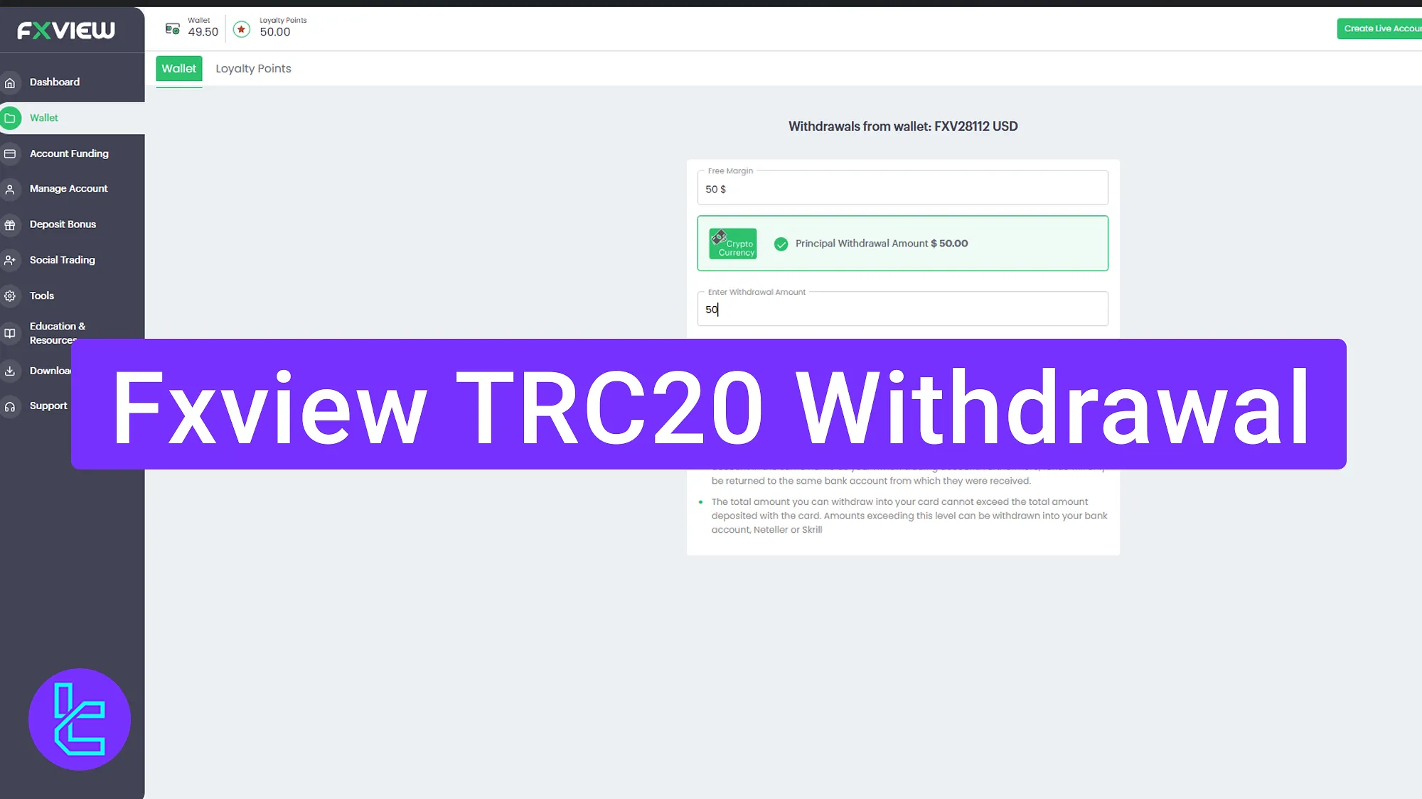 Fxview TRC20 cash-out steps
