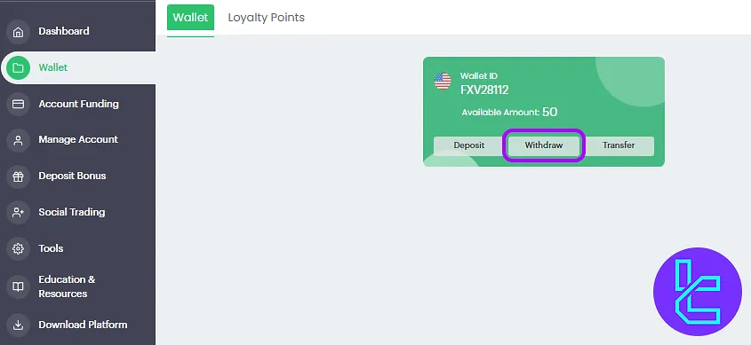 Select account for Fxview TRC20 payout