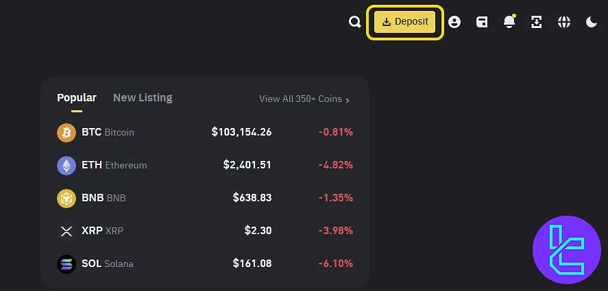 Binance TRC20 funding section