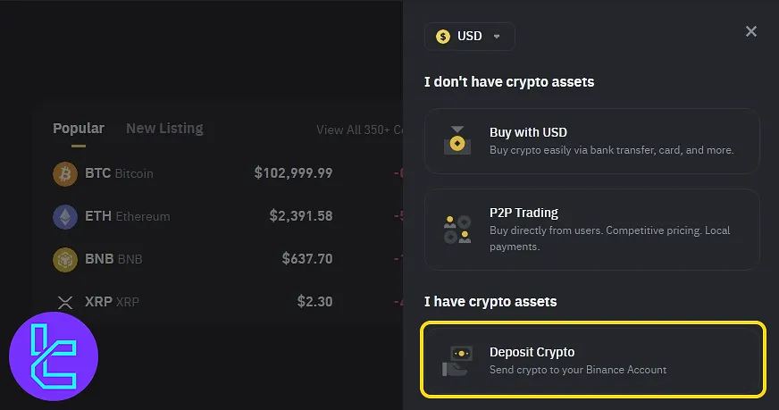 Binance TRC20 payment option selected