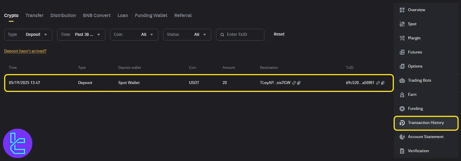 Binance TRC20 payment status