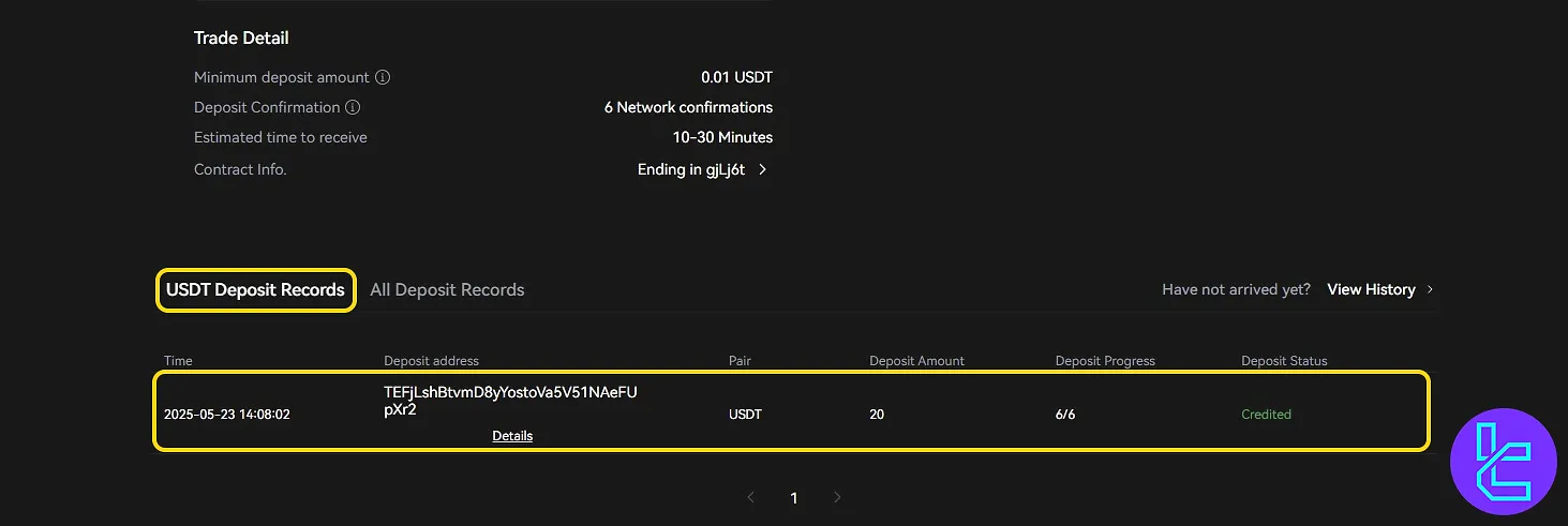 Choose USDT and correct network for LBank TRC-20 funding