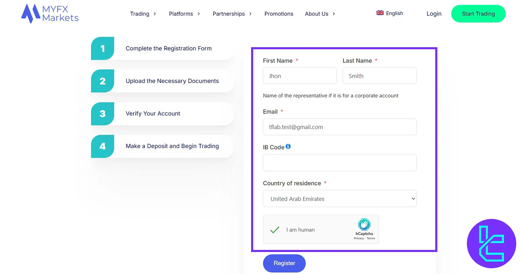 MYFX Markets Registration