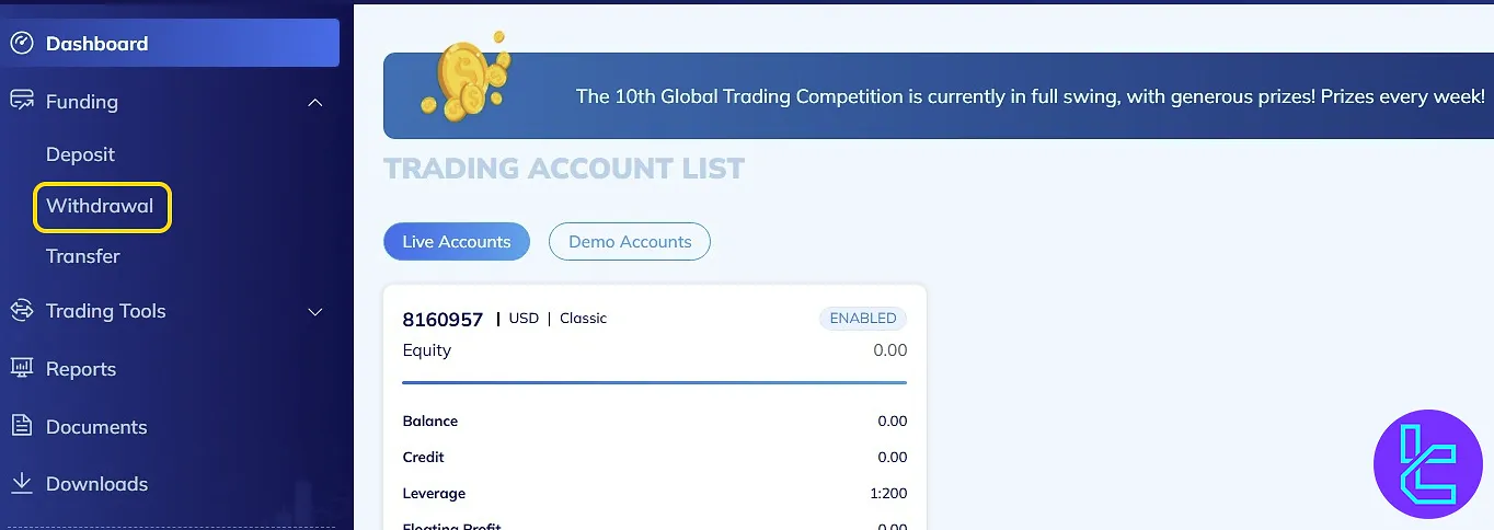 TMGM TRC20 payout menu