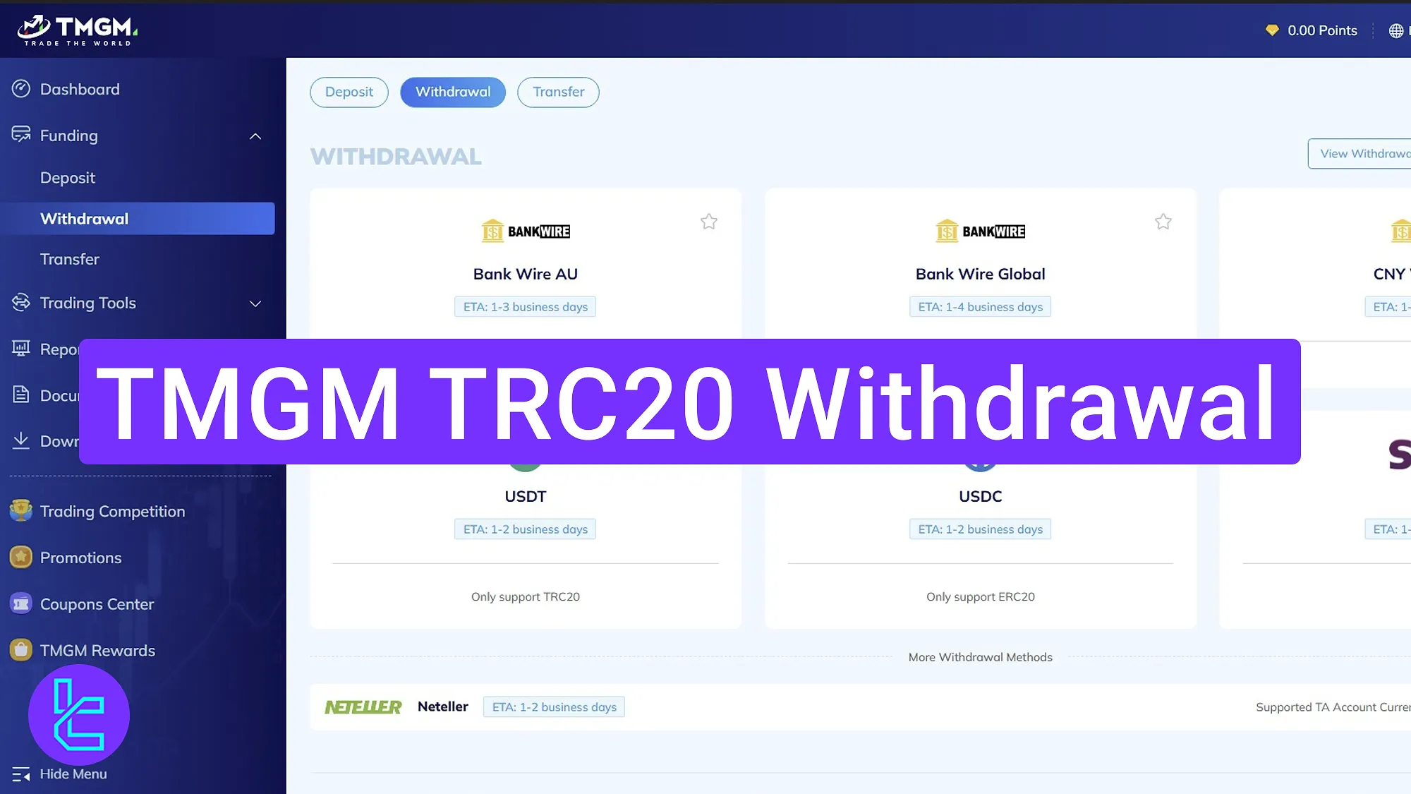 TMGM TRC20 payout process