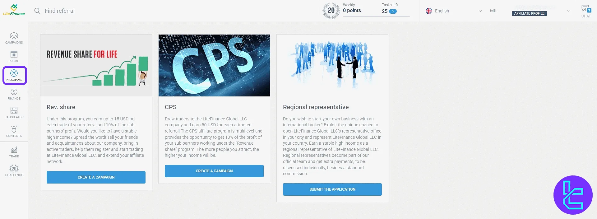 ffiliate commission programs and structures in the LiteFinance trader area