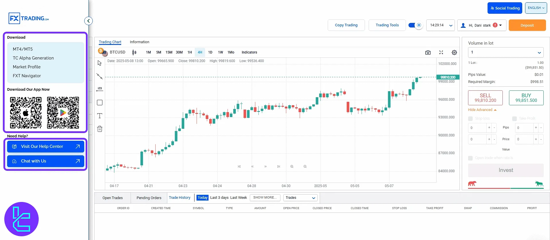 FXTrading client cabinet software and mobile app download sections