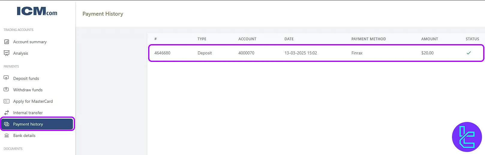 Confirm ICM.com TRC20 payment status