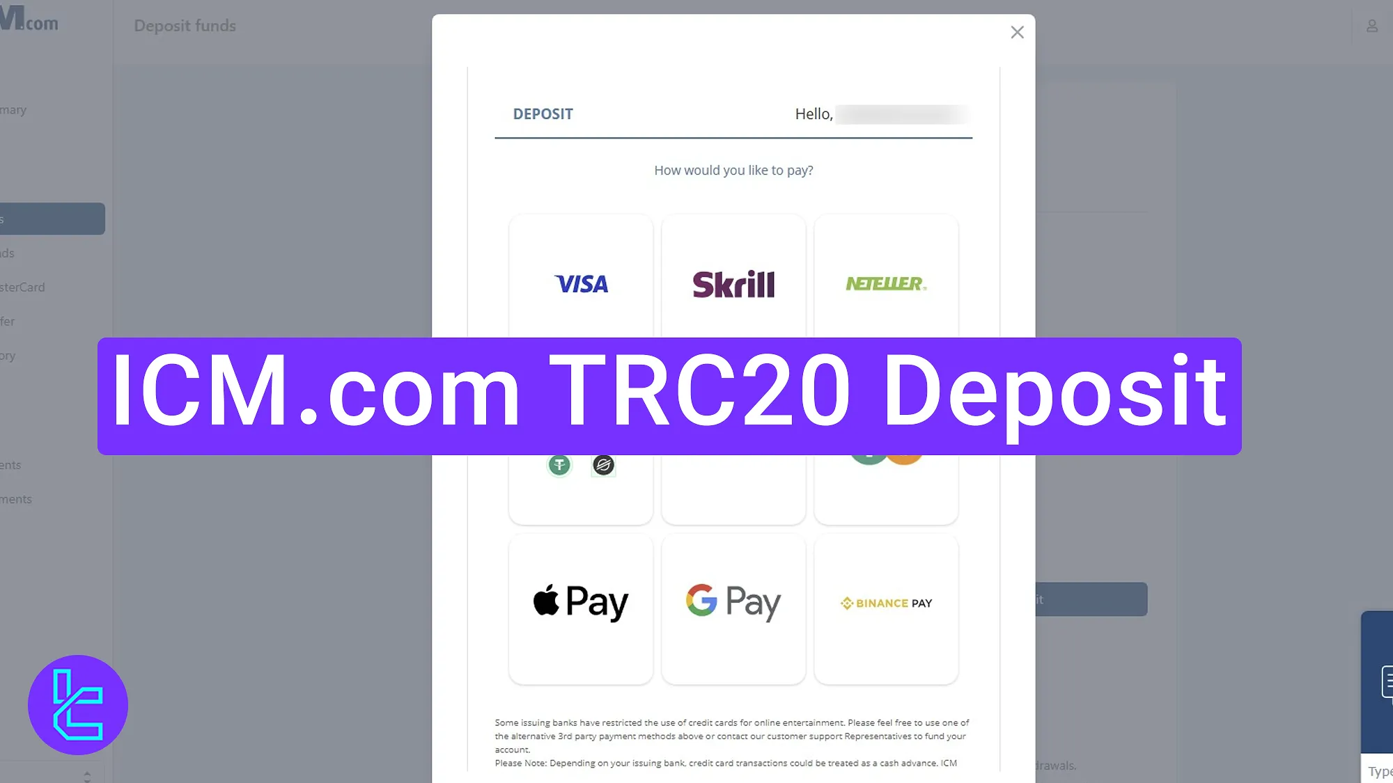 ICM.com TRC20 funding process