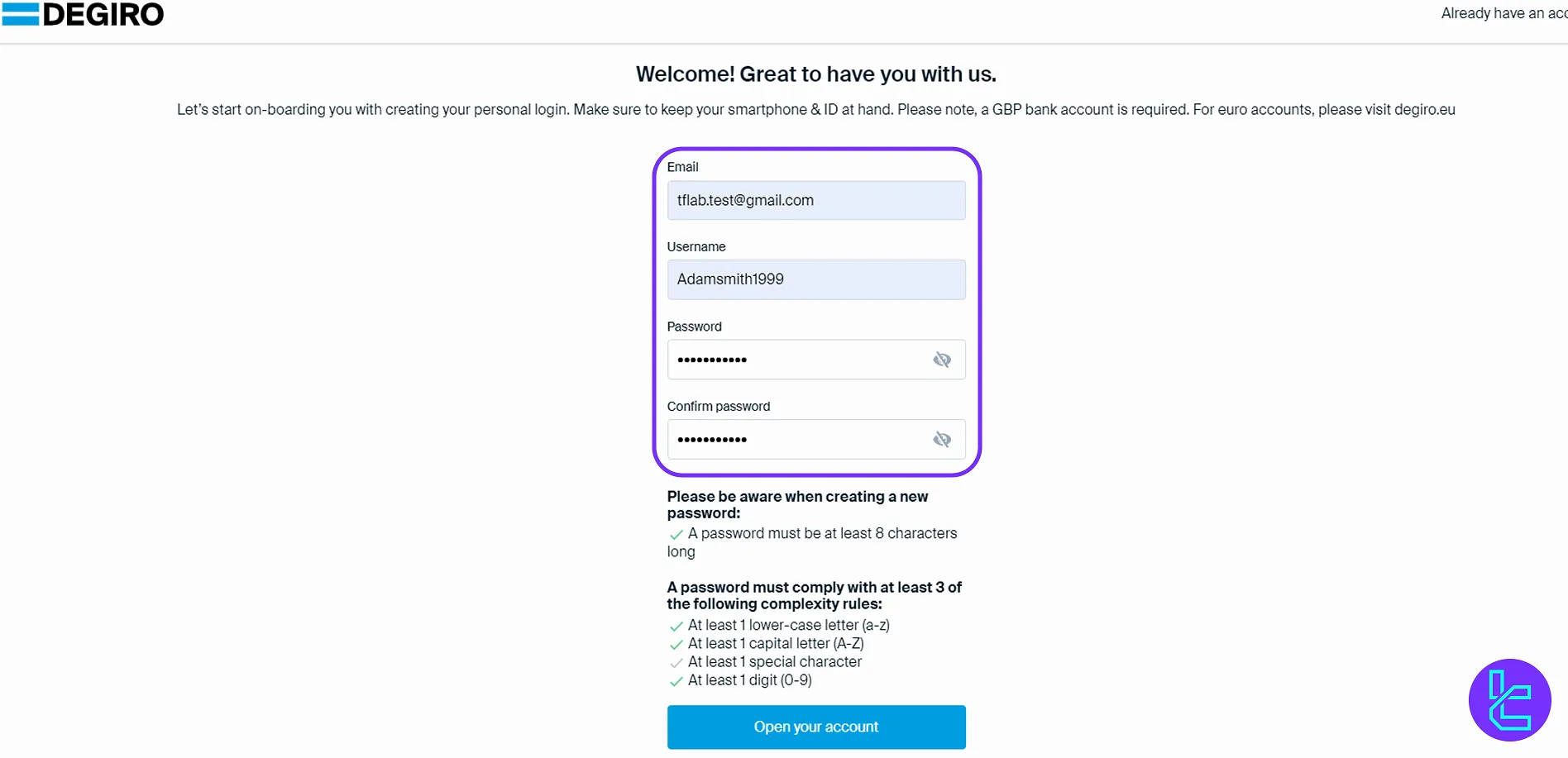 DEGIRO account opening
